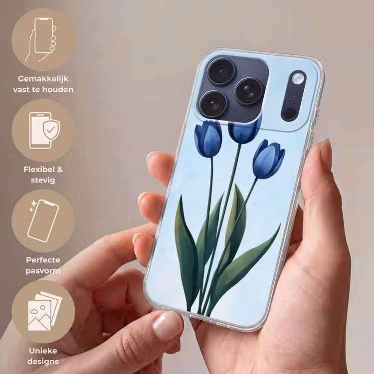 Tulpen - Blauw - Bladeren Telefoonhoesje iPhone 17 Pro klein -sfeer3_NL