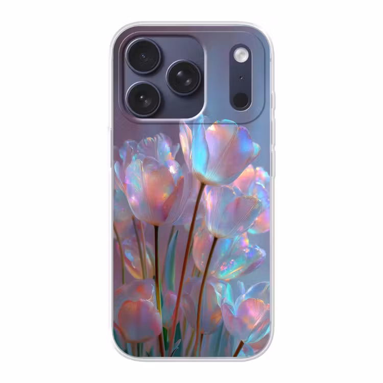 Tulpen - Glazen - Bloemblaadjes - Pasteltinten Telefoonhoesje iPhone 17 Pro klein -3d