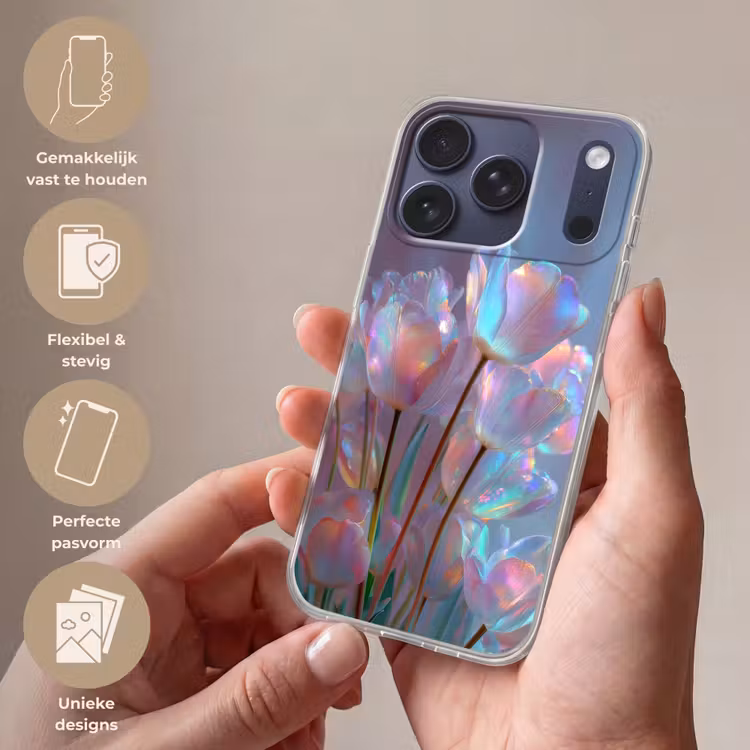 Tulpen - Glazen - Bloemblaadjes - Pasteltinten Telefoonhoesje iPhone 17 Pro klein -sfeer3_NL