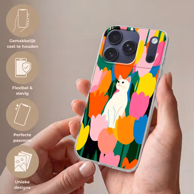 Tulpen - Kat - Kleurrijk Telefoonhoesje iPhone 17 Pro klein -sfeer3_NL