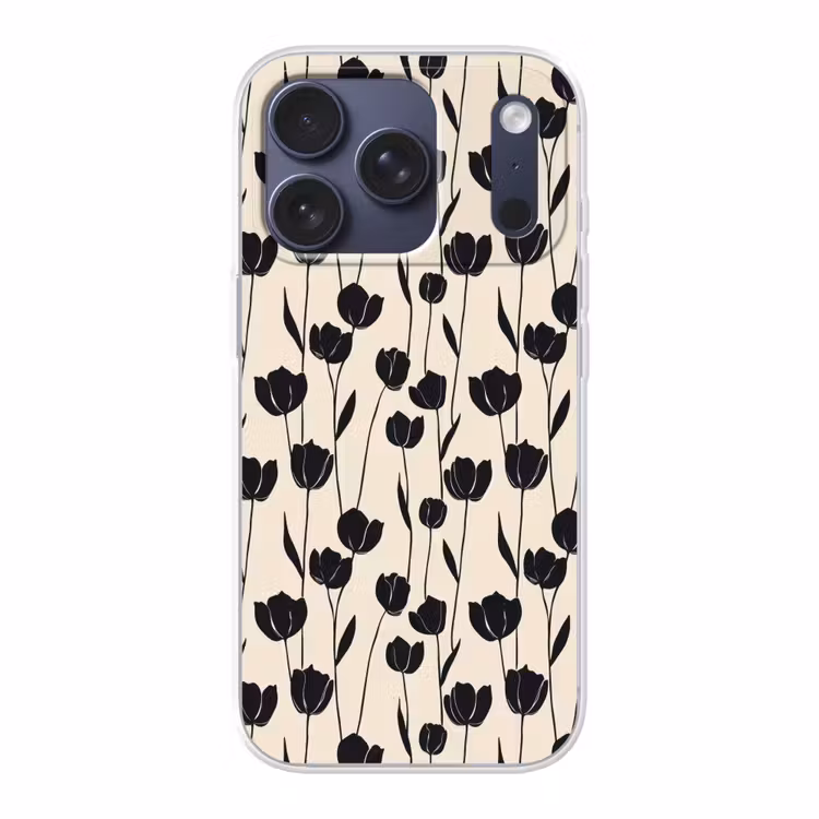 Tulpen - Patroon - Zwart Telefoonhoesje iPhone 17 Pro klein 878 -3d