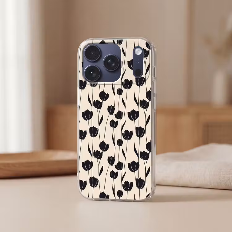 Tulpen - Patroon - Zwart Telefoonhoesje iPhone 17 Pro klein 878 -sfeer2