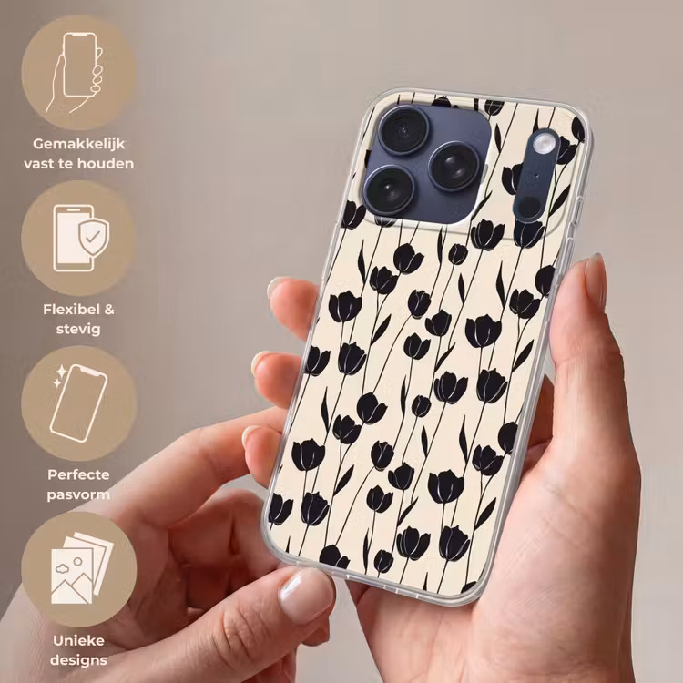 Tulpen - Patroon - Zwart Telefoonhoesje iPhone 17 Pro klein 878 -sfeer3_NL