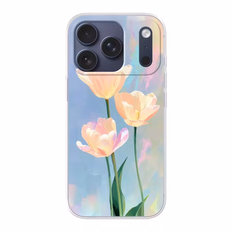 Tulpen - Roze accenten - Blauw Telefoonhoesje iPhone 17 Pro klein -3d