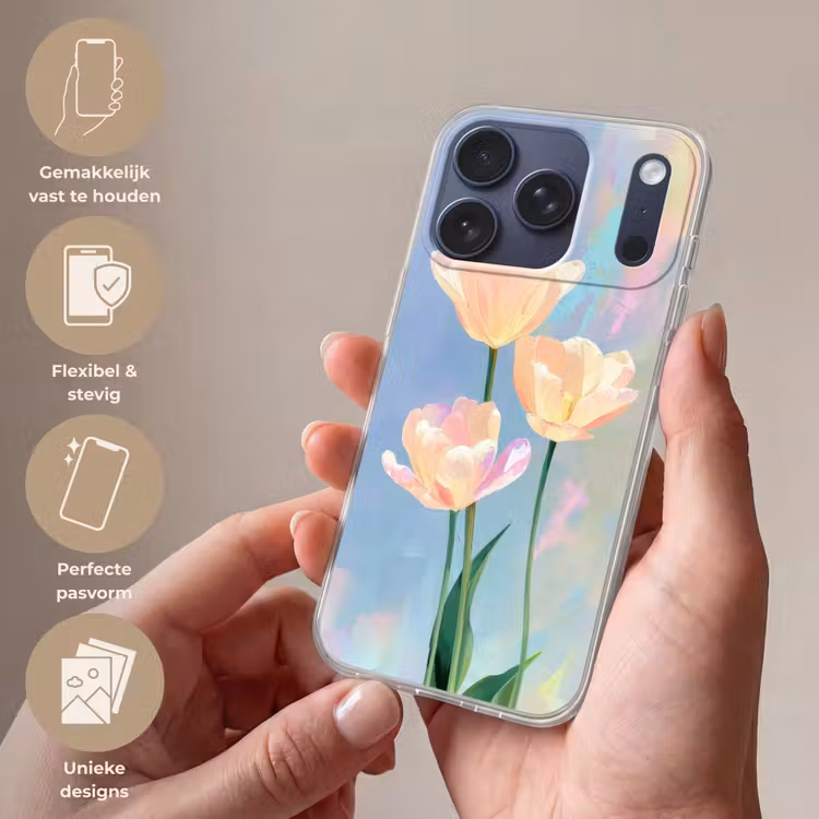 Tulpen - Roze accenten - Blauw Telefoonhoesje iPhone 17 Pro klein -sfeer3_NL