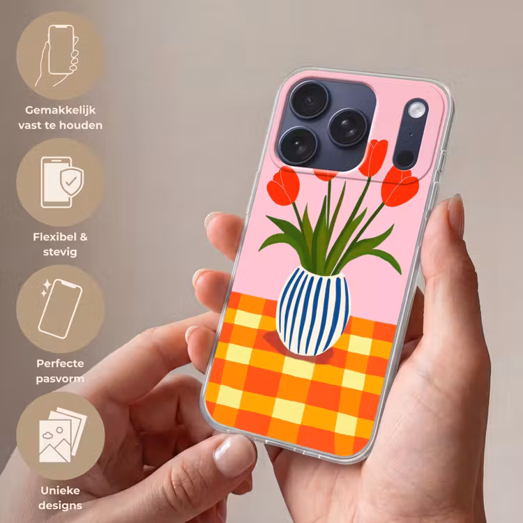 Tulpen - Roze - Vaas Telefoonhoesje iPhone 17 Pro klein -sfeer3_NL