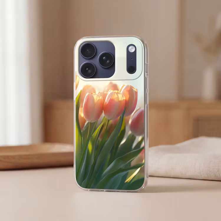 Tulpen - Roze - Zonnestralen Telefoonhoesje iPhone 17 Pro klein -sfeer2