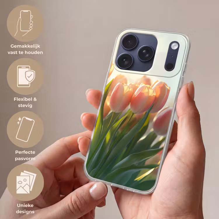 Tulpen - Roze - Zonnestralen Telefoonhoesje iPhone 17 Pro klein -sfeer3_NL