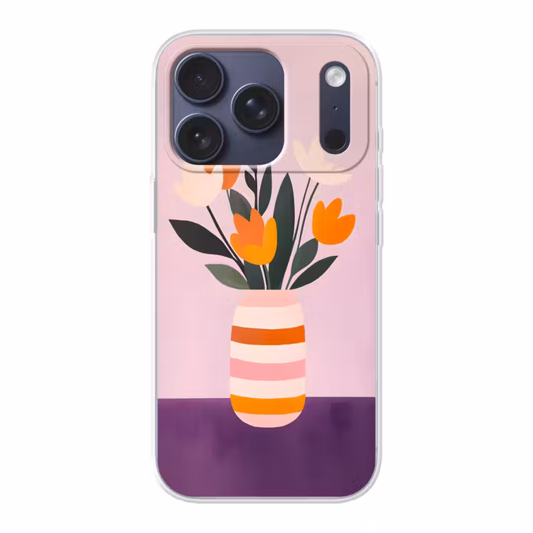 Tulpen - Vaas - Strepen - Paars Telefoonhoesje iPhone 17 Pro klein -3d
