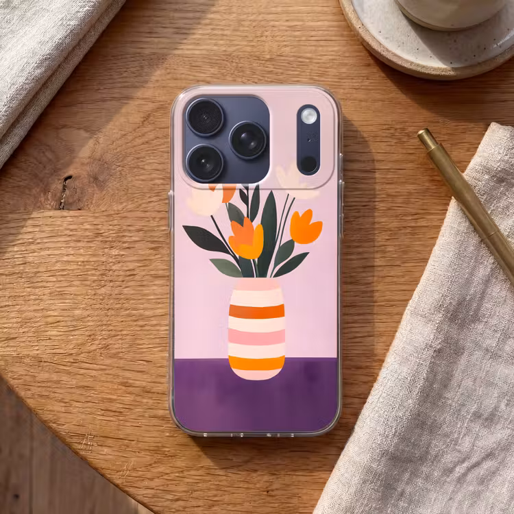Tulpen - Vaas - Strepen - Paars Telefoonhoesje iPhone 17 Pro klein -sfeer1