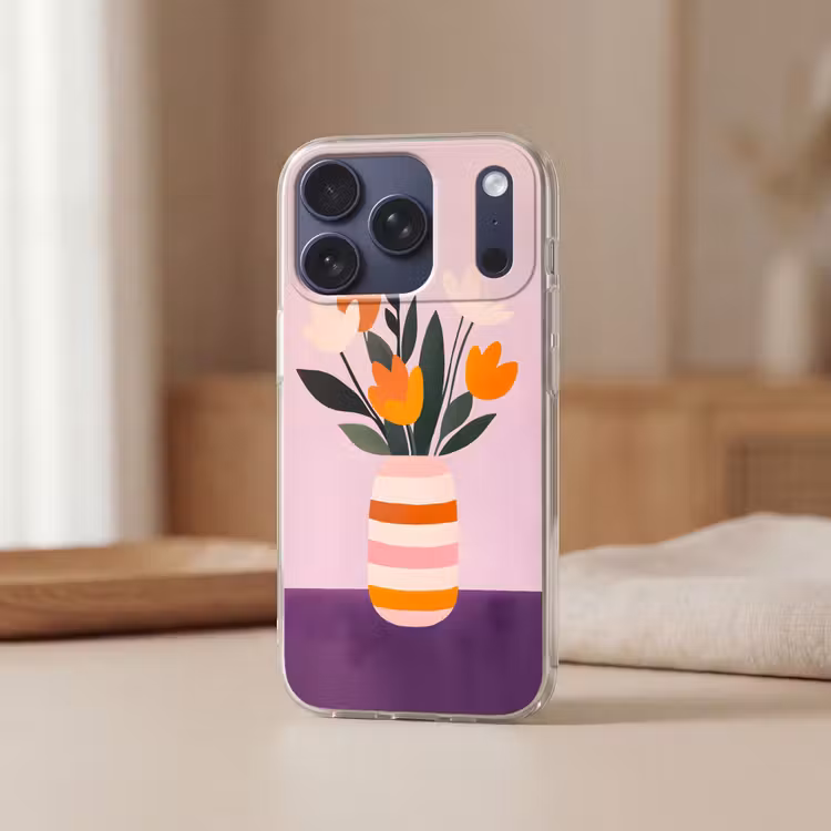Tulpen - Vaas - Strepen - Paars Telefoonhoesje iPhone 17 Pro klein -sfeer2