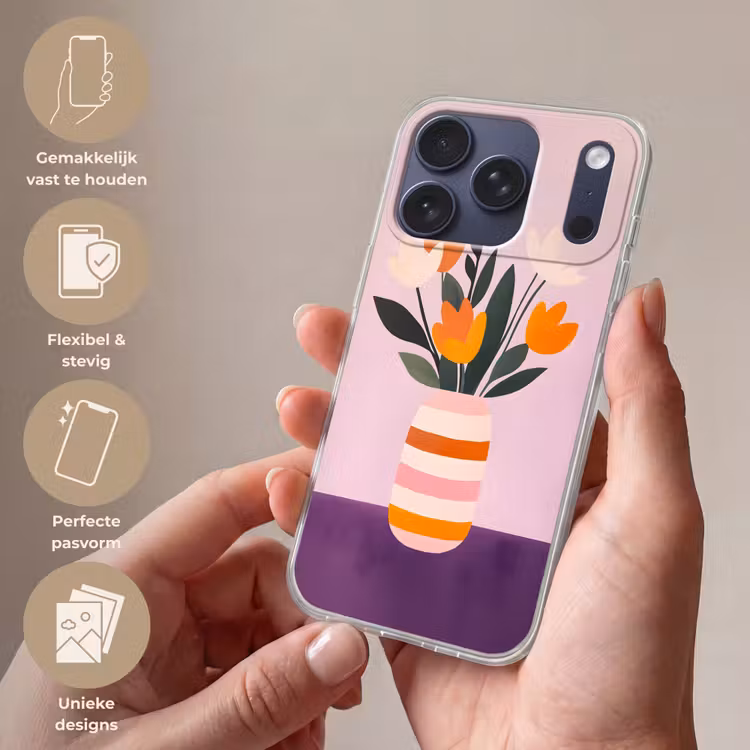 Tulpen - Vaas - Strepen - Paars Telefoonhoesje iPhone 17 Pro klein -sfeer3_NL