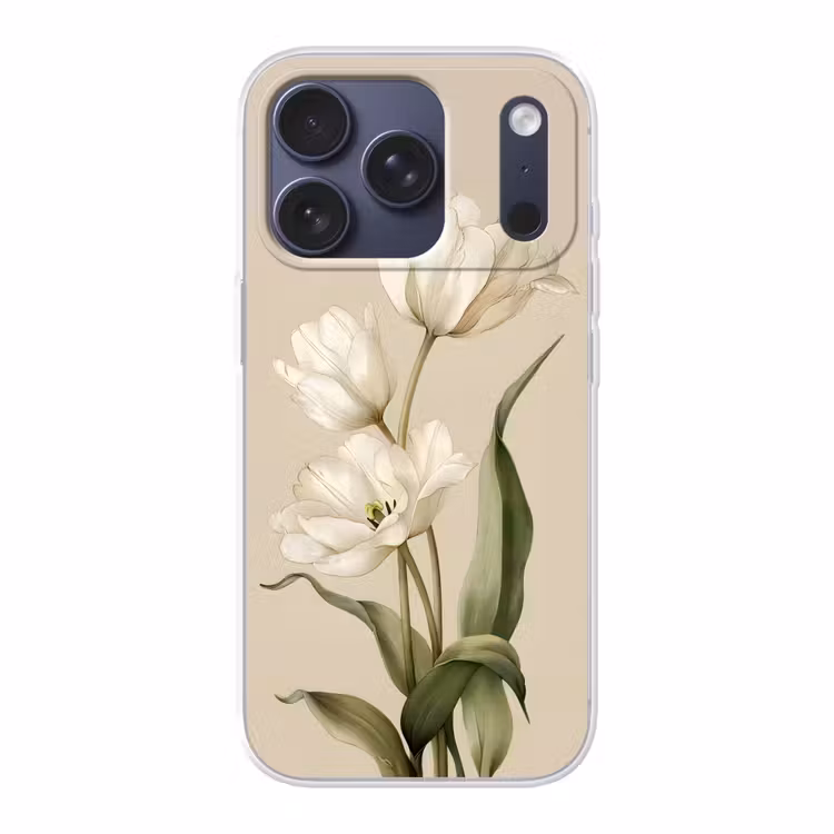 Tulpen - Wit - Bladeren Telefoonhoesje iPhone 17 Pro klein -3d