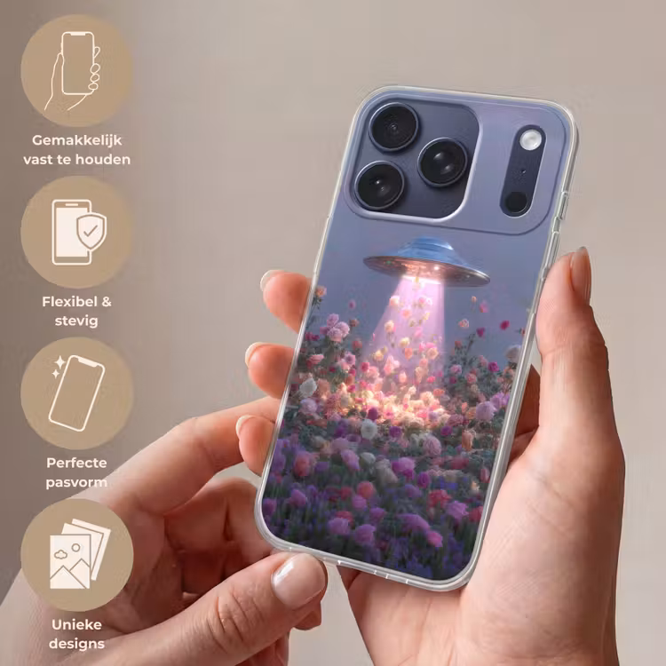 Ufo - Rozen - Pastelkleuren Telefoonhoesje iPhone 17 Pro klein -sfeer3_NL