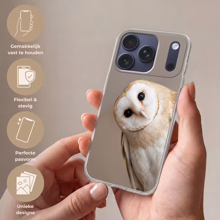 Uil - Bruin - Wit Telefoonhoesje iPhone 17 Pro klein -sfeer3_NL