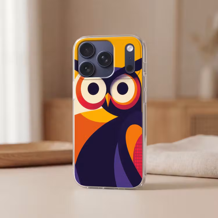 Uil - Grafisch - Kleurrijk - Ogen Telefoonhoesje iPhone 17 Pro klein -sfeer2