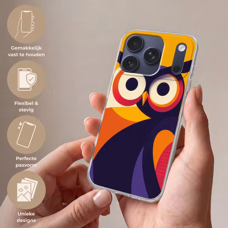 Uil - Grafisch - Kleurrijk - Ogen Telefoonhoesje iPhone 17 Pro klein -sfeer3_NL