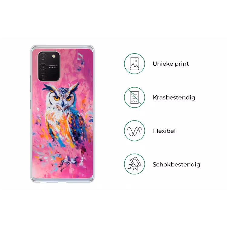 Uil - Roze - Blauw - Verf - Abstract Telefoonhoesje Samsung Galaxy S10 Lite klein -specsS10Lite