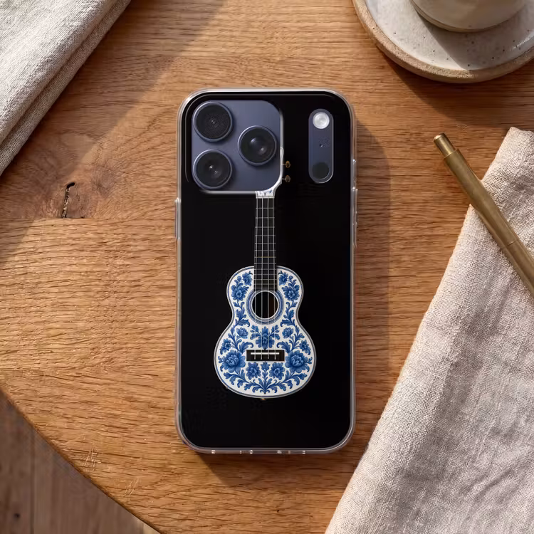 Ukelele - Delfts - Blauw - Muziek Telefoonhoesje iPhone 17 Pro klein -sfeer1