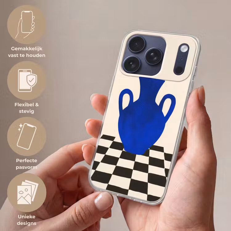 Vaas - Blauw - Geblokt - Modern Telefoonhoesje iPhone 17 Pro klein -sfeer3_NL