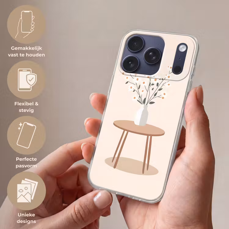 Vaas - Bloemen - Madeliefjes - Beige Telefoonhoesje iPhone 17 Pro klein -sfeer3_NL