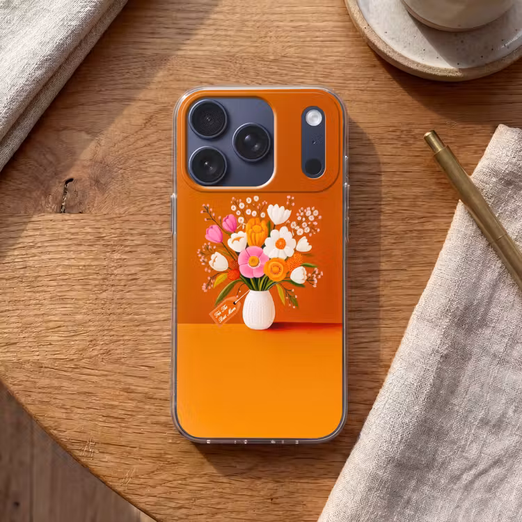 Vaas - Bloemen - Oranje Telefoonhoesje iPhone 17 Pro klein -sfeer1