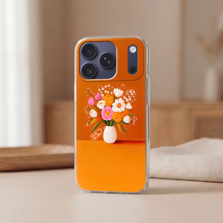 Vaas - Bloemen - Oranje Telefoonhoesje iPhone 17 Pro klein -sfeer2