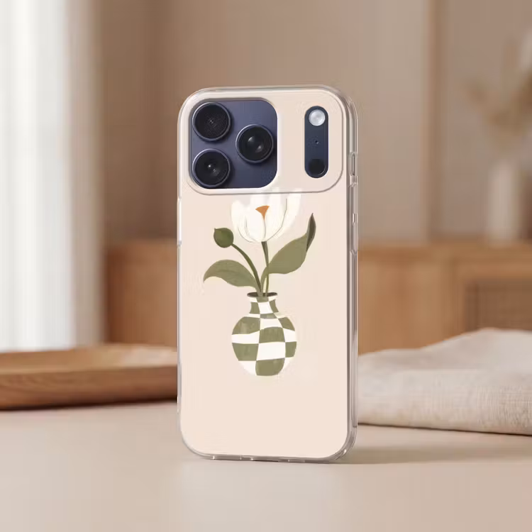 Vaas - Geruit - Bloem - Groen Telefoonhoesje iPhone 17 Pro klein -sfeer2