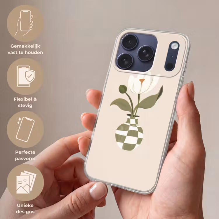 Vaas - Geruit - Bloem - Groen Telefoonhoesje iPhone 17 Pro klein -sfeer3_NL