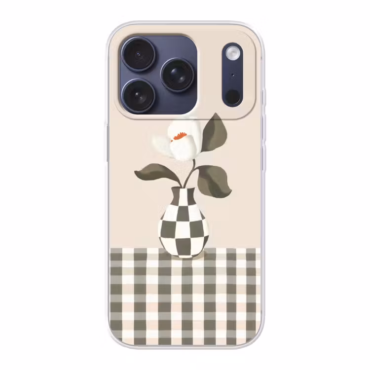 Vaas - Geruit - Groen - Bloem Telefoonhoesje iPhone 17 Pro klein -3d