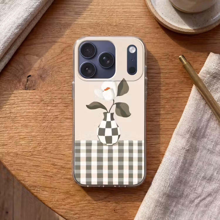 Vaas - Geruit - Groen - Bloem Telefoonhoesje iPhone 17 Pro klein -sfeer1