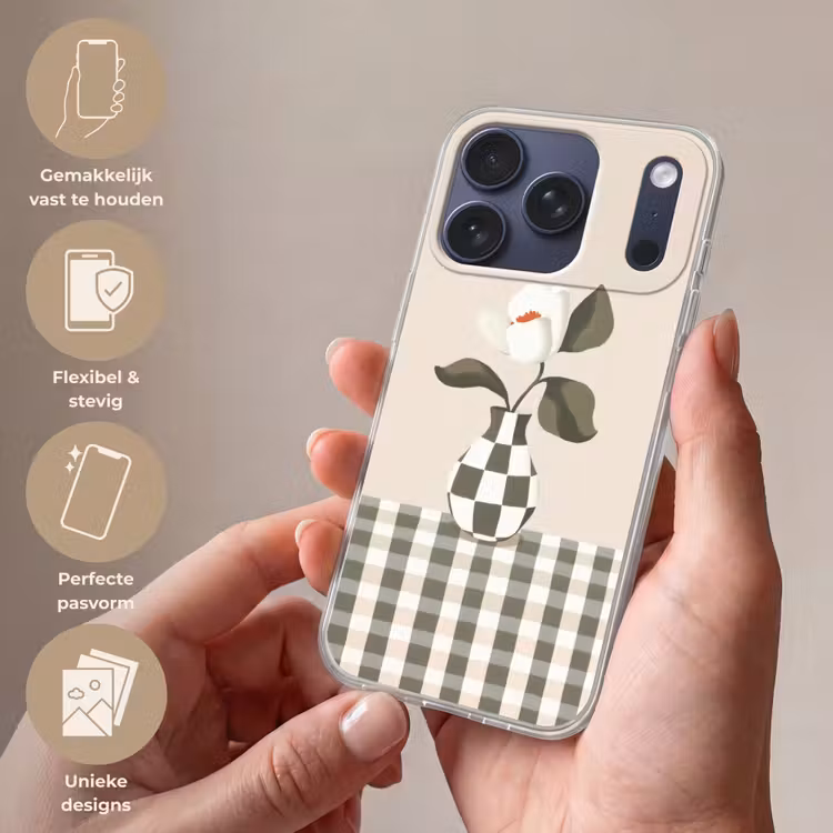 Vaas - Geruit - Groen - Bloem Telefoonhoesje iPhone 17 Pro klein -sfeer3_NL