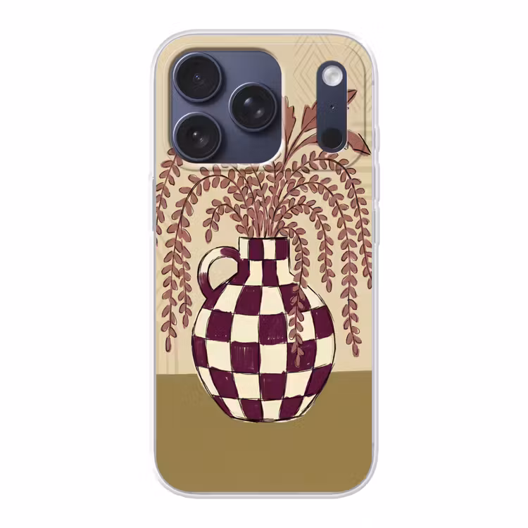 Vaas - Geruit - Planten - Modern - Paars Telefoonhoesje iPhone 17 Pro klein -3d