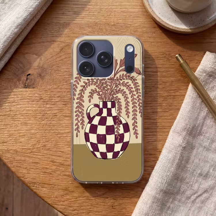 Vaas - Geruit - Planten - Modern - Paars Telefoonhoesje iPhone 17 Pro klein -sfeer1