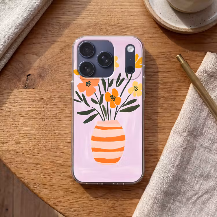 Vaas - Gestreept - Bloemen - Oranje Telefoonhoesje iPhone 17 Pro klein -sfeer1