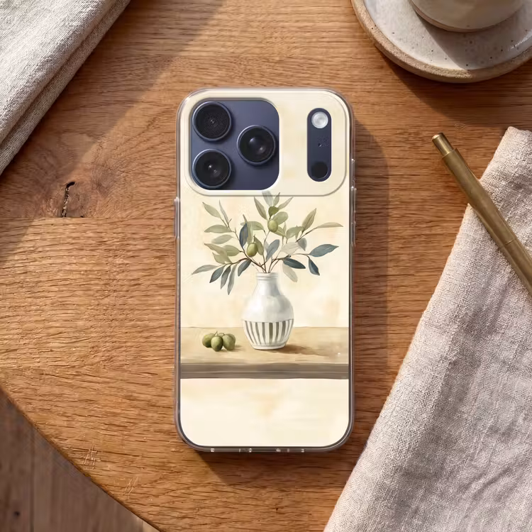 Vaas - Keramiek - Olijftakken Telefoonhoesje iPhone 17 Pro klein -sfeer1