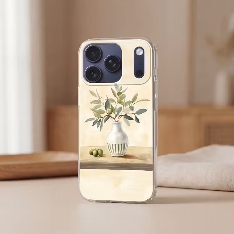 Vaas - Keramiek - Olijftakken Telefoonhoesje iPhone 17 Pro klein -sfeer2