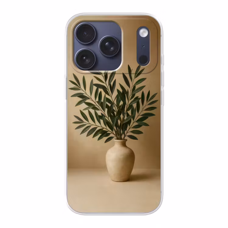 Vaas - Olijftakken - Bladeren - Beige Telefoonhoesje iPhone 17 Pro klein -3d