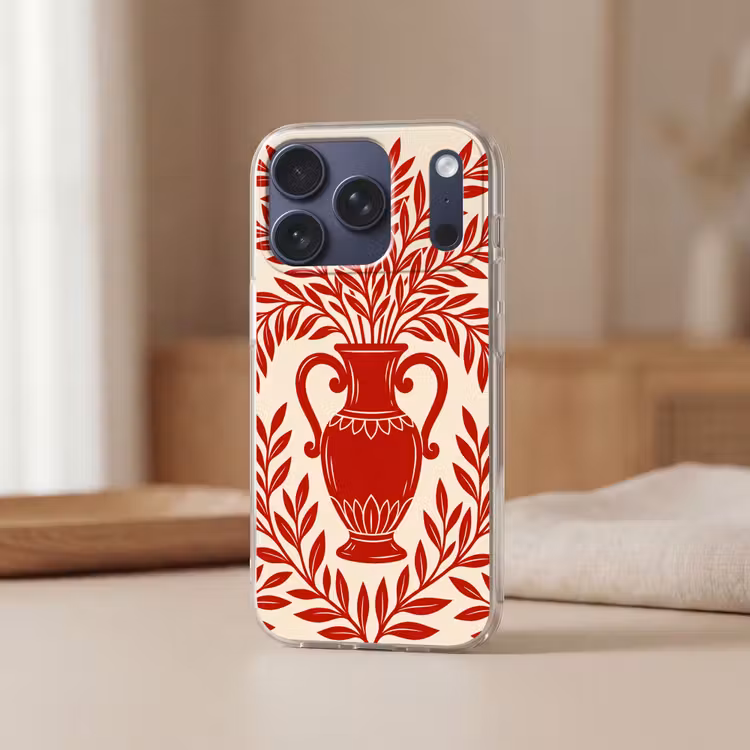 Vaas - Planten - Decoratie - Abstract - Rood Telefoonhoesje iPhone 17 Pro klein -sfeer2