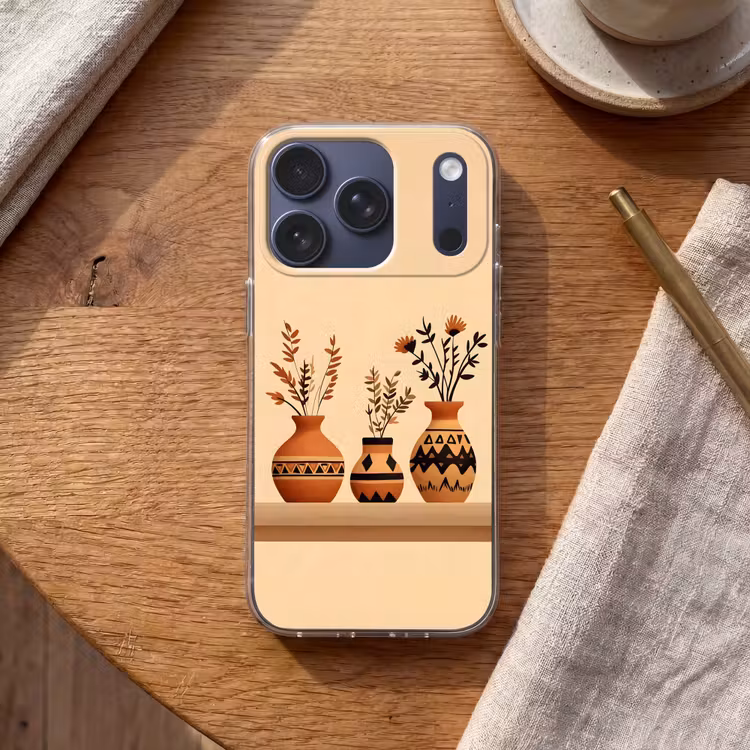 Vazen - Bloemen - Bladeren - Minimalistisch Telefoonhoesje iPhone 17 Pro klein -sfeer1