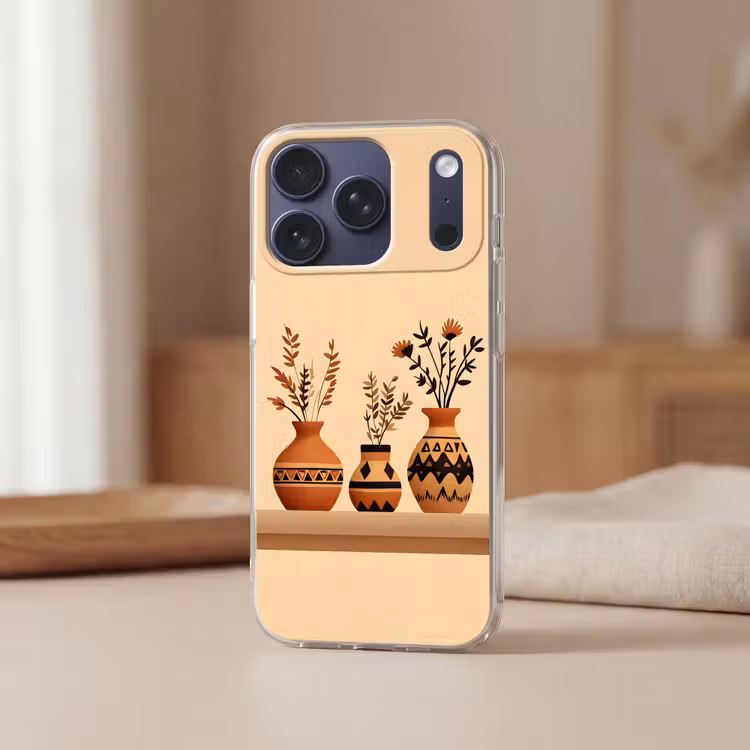 Vazen - Bloemen - Bladeren - Minimalistisch Telefoonhoesje iPhone 17 Pro klein -sfeer2