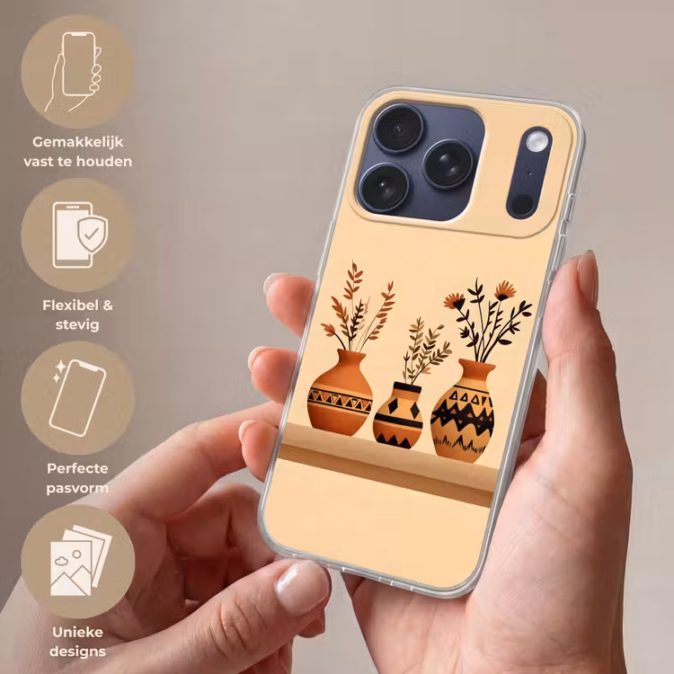 Vazen - Bloemen - Bladeren - Minimalistisch Telefoonhoesje iPhone 17 Pro klein -sfeer3_NL
