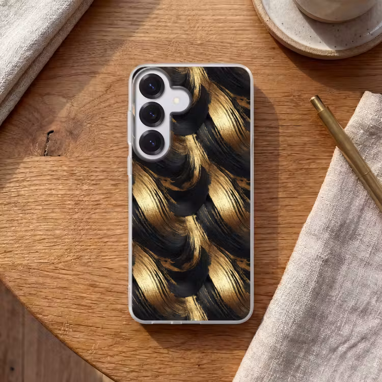 Verfstreken - Abstract - Goud - Zwart Telefoonhoesje Samsung Galaxy S26 klein 975 -sfeer1