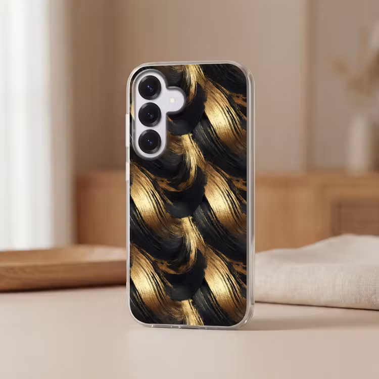 Verfstreken - Abstract - Goud - Zwart Telefoonhoesje Samsung Galaxy S26 klein 975 -sfeer2