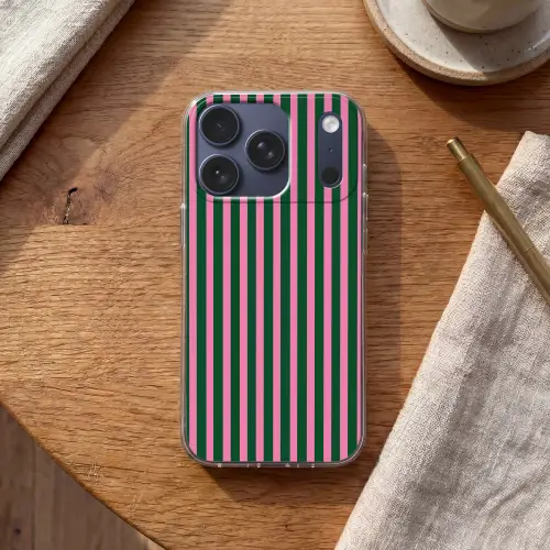 Verticale strepen - Groen - Roze Telefoonhoesje iPhone 17 Pro klein 878 -sfeer1