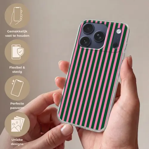 Verticale strepen - Groen - Roze Telefoonhoesje iPhone 17 Pro klein 878 -sfeer3_NL