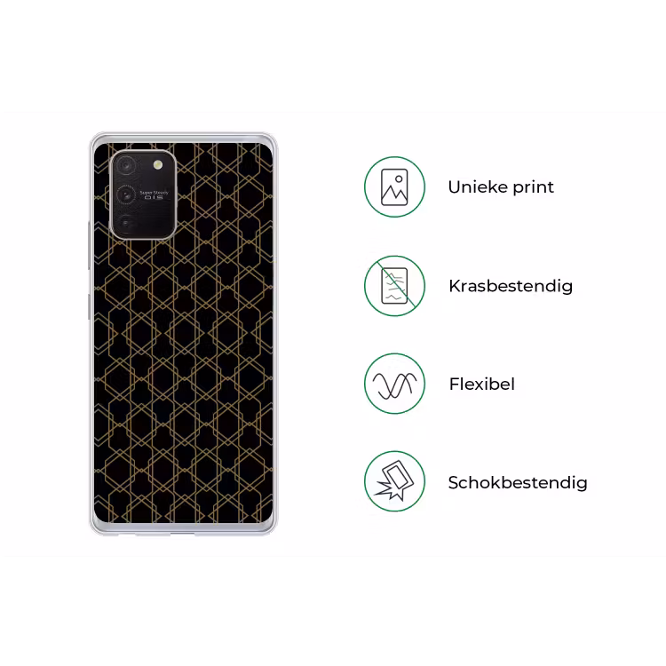 Verweven - Zeshoeken - Zwart - Goud Telefoonhoesje Samsung Galaxy S10 Lite klein 364 -specsS10Lite