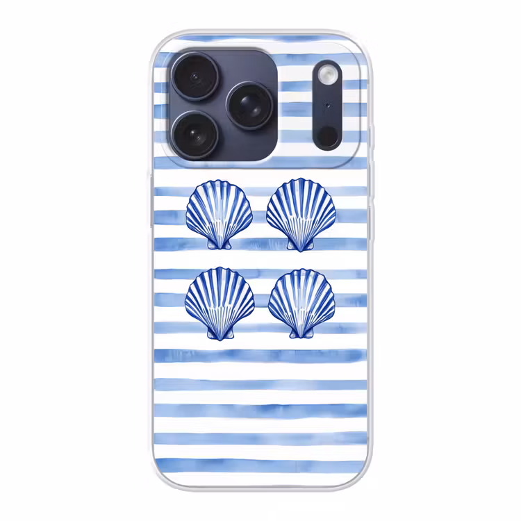 Vier schelpen - Blauw - Wit - Strepen Telefoonhoesje iPhone 17 Pro klein -3d