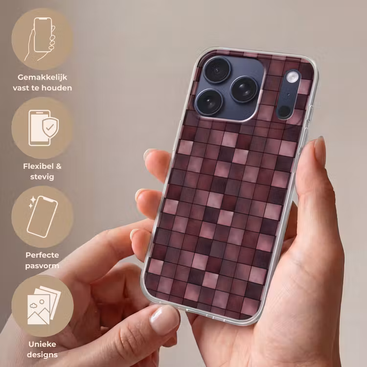Vierkant - Tegel - Patroon - Paars Telefoonhoesje iPhone 17 Pro klein 878 -sfeer3_NL