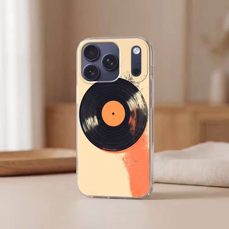 Vinylplaat - Zwart - Verfspatten - Retro Telefoonhoesje iPhone 17 Pro klein -sfeer2